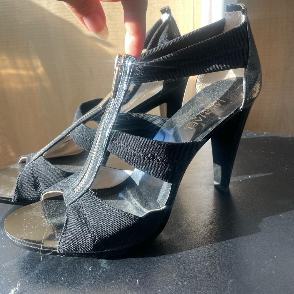 Zip Up Patent Leather and Cloth Chunky Heels
